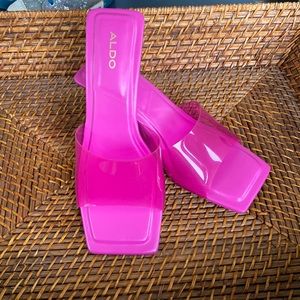 Aldo | Shoes | Like New Aldo Cassilia Square Toe Neon Pink Slide Heels 75m  | Poshmark